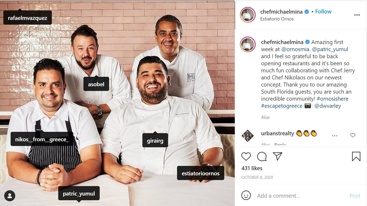 Chef Michael Mina and his collaborators on Instagram.