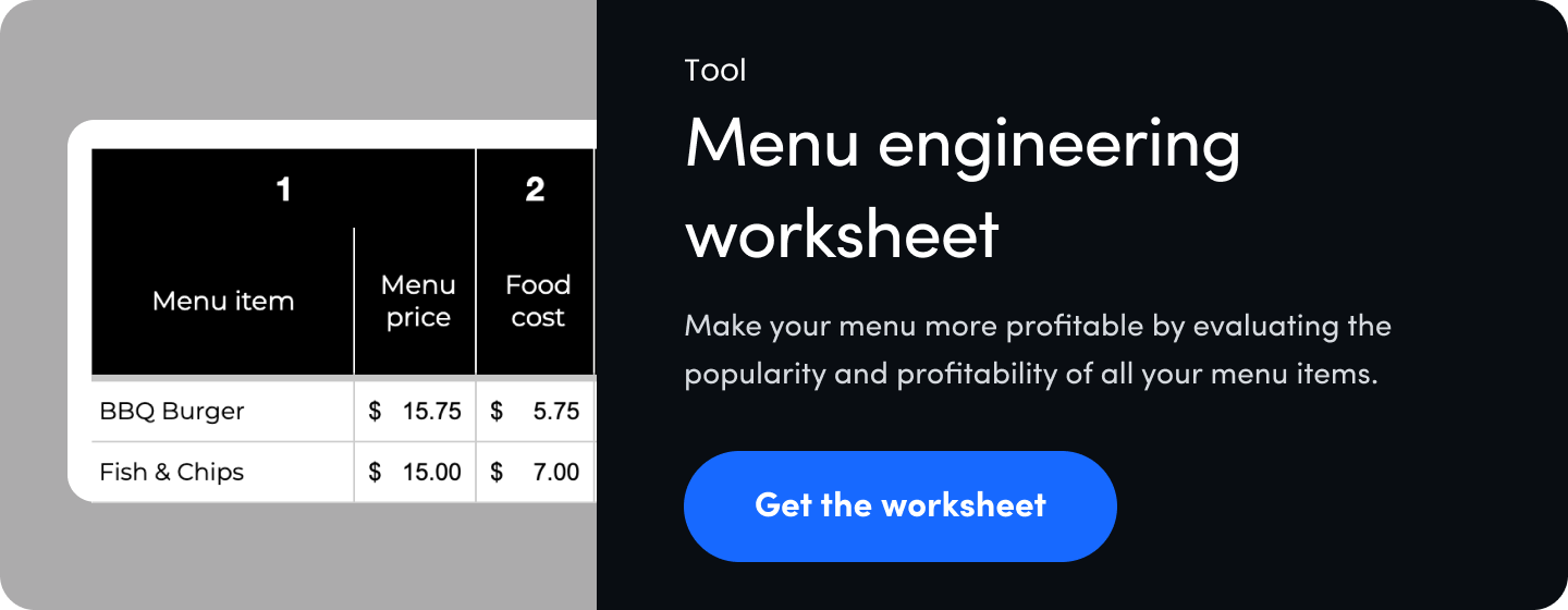 Menu engineering worksheet